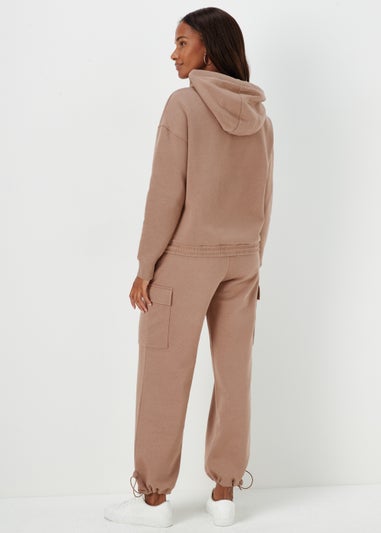 Beige Slouch Utility Hoodie