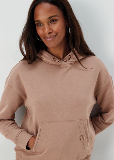 Beige Slouch Utility Hoodie