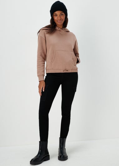 Beige Slouch Utility Hoodie
