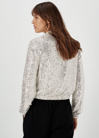 Et Vous Silver Sequin Bomber Jacket