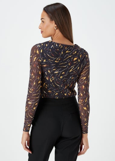 Et Vous Black Animal Print Mesh Long Sleeve Top