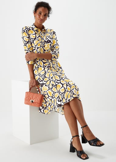 Et Vous Yellow Floral Woven Midi Shirt Dress