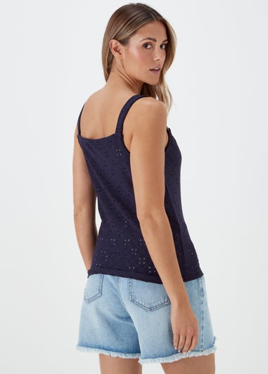 Navy Broderie Ring Vest Top