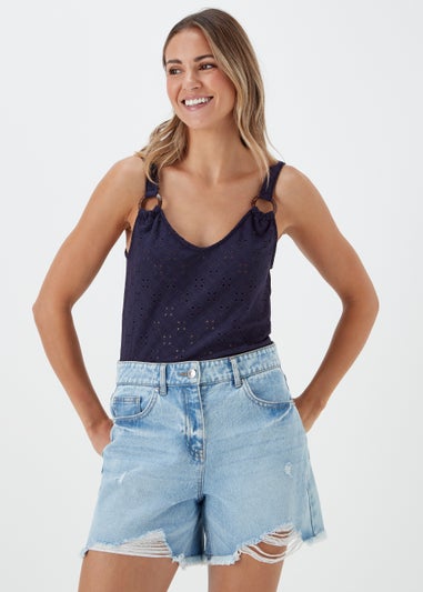 Navy Broderie Ring Vest Top