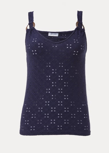 Navy Broderie Ring Vest Top