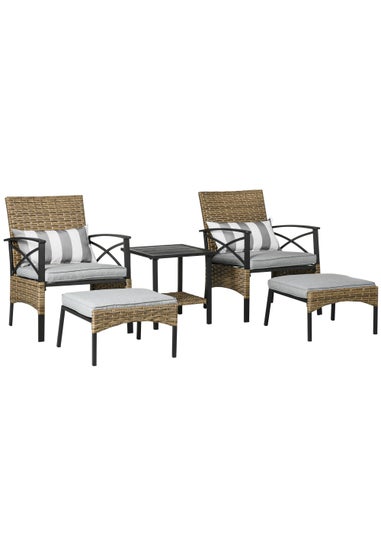 Outsunny 5 piece Rattan Garden Furniture Set with Chair, Footstool and Table, Grey