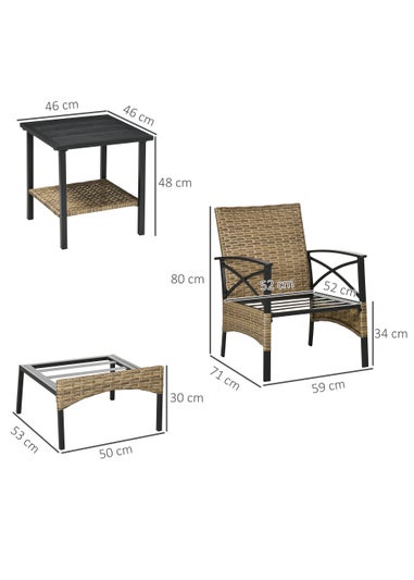 Outsunny 5 piece Rattan Garden Furniture Set with Chair, Footstool and Table, Grey