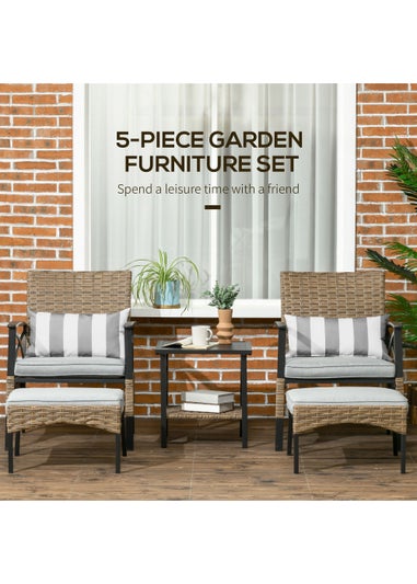 Outsunny 5 piece Rattan Garden Furniture Set with Chair, Footstool and Table, Grey