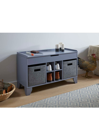 Lloyd Pascal Moor Hallway Storage Ottoman Grey with 2 x Felt Baskets