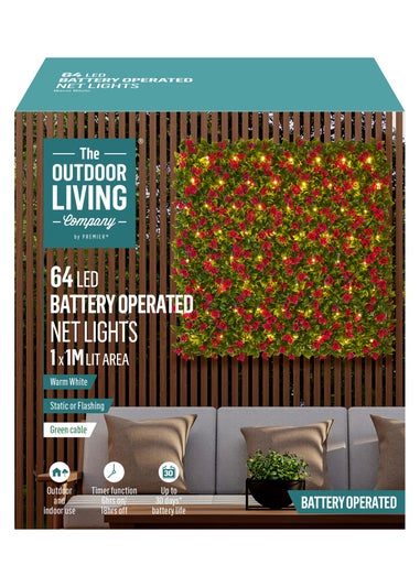 Premier Decorarions 64 Warm White Battery Operated Net Lights