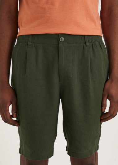 Green Linen Blend Shorts