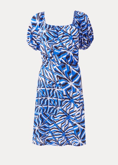 Blue Aztec Print Bardot Mini Dress