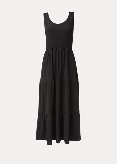 Black Textured Tiered Midi Dress - Matalan