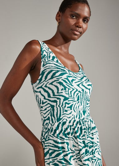 Green Animal Print Tiered Dress