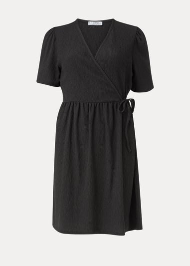 Black Crinkle Wrap Jersey Dress