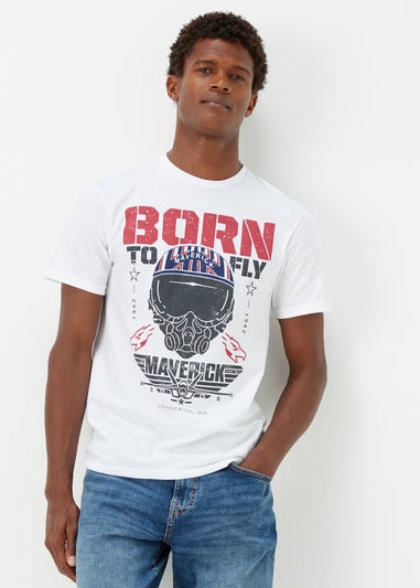 White Top Gun Print T-Shirt