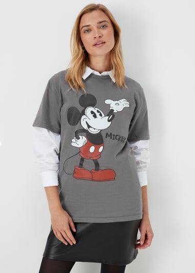 Charcoal Mickey Mouse Print T-Shirt