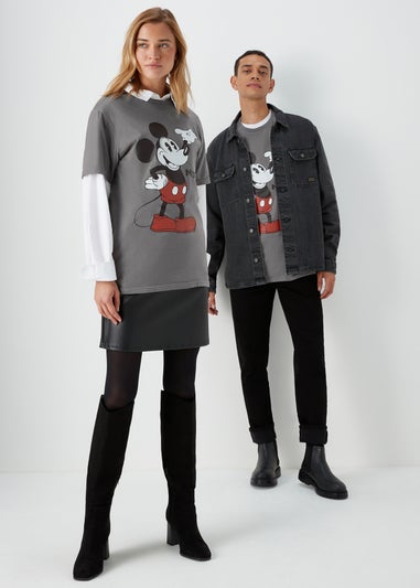 Charcoal Mickey Mouse Print T-Shirt