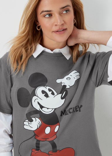 Charcoal Mickey Mouse Print T-Shirt