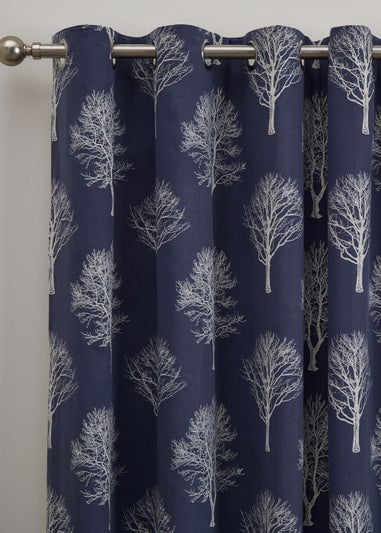 Fusion Woodland Trees Navy Eyelet Curtains