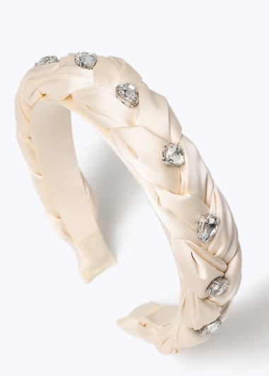 Cream Gem Plaited Headband
