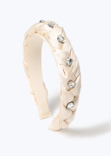Cream Gem Plaited Headband