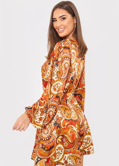 In the Style Danielle Orange Paisley Print Skater Dress