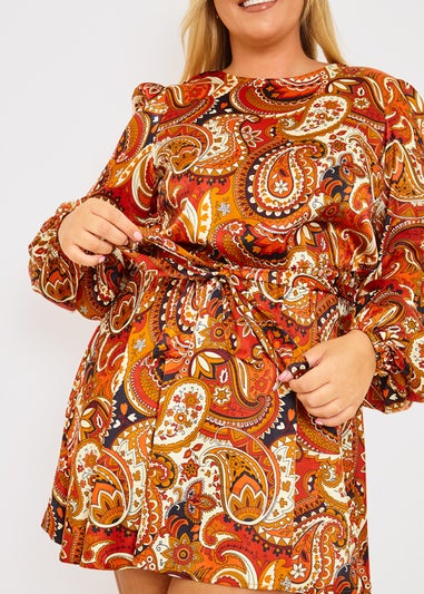 In the Style Danielle Orange Paisley Print Skater Dress