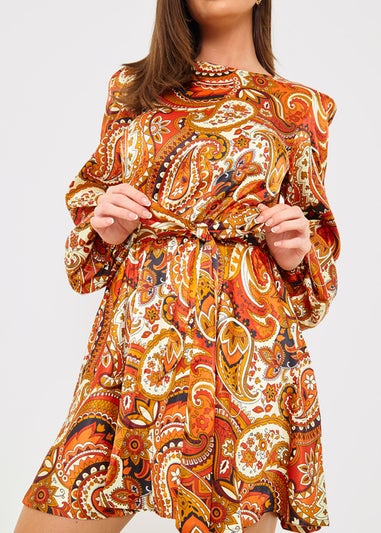 In the Style Danielle Orange Paisley Print Skater Dress
