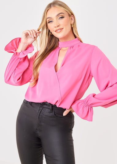 In the Style Jac Jossa Pink Satin High Neck Blouse