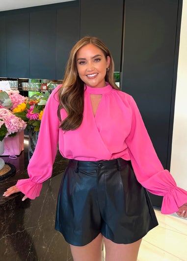 In the Style Jac Jossa Pink Satin High Neck Blouse