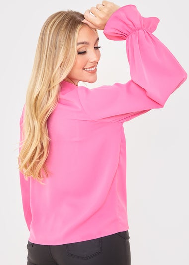 In the Style Jac Jossa Pink Satin High Neck Blouse