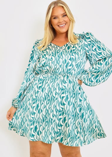 In The Style Jess Millichamp Green Abstract Print Ruffle Dress