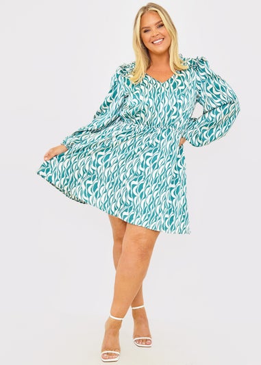 In The Style Jess Millichamp Green Abstract Print Ruffle Dress