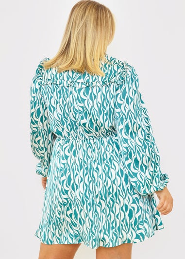 In The Style Jess Millichamp Green Abstract Print Ruffle Dress