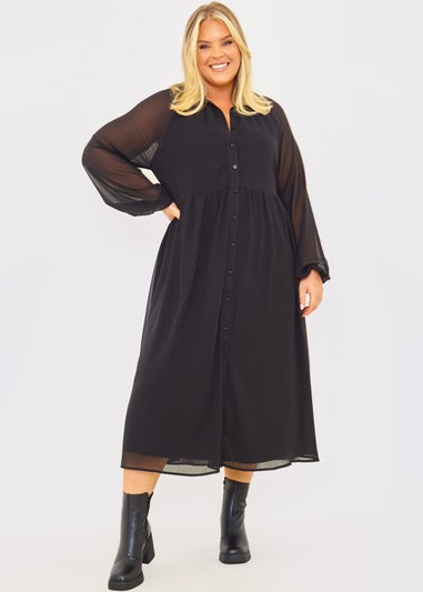 In the Style Jess Millichamp Black Tiered Midi Dress