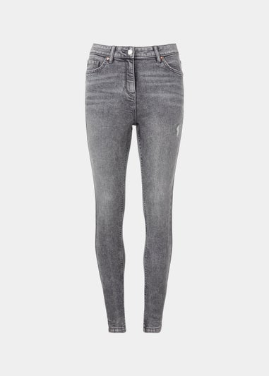 Papaya Petite April Grey Ripped Super Skinny Jeans