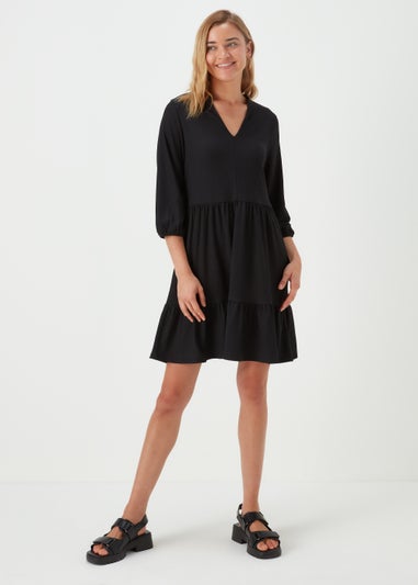 Black Jersey Crinkle Mini Dress