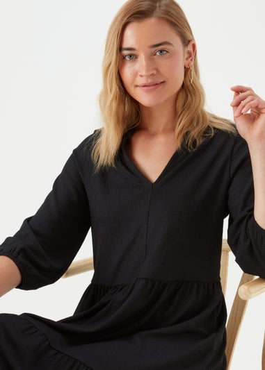 Black Jersey Crinkle Mini Dress