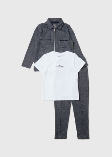 Boys Navy Check 3 Piece Jacquard Smart Set (7-12yrs)