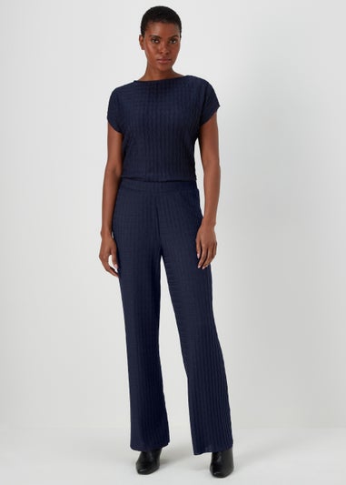 Navy Plisse Co-Ord Trousers