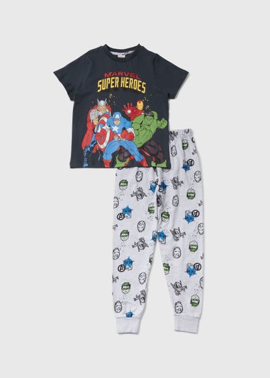 Kids Black & Grey Marvel Superheroes Pyjama Set (5-12yrs)