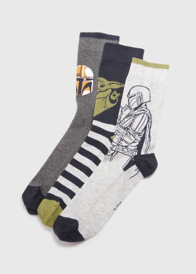 3 Pack Black Mandalorian Print Jacquard Socks