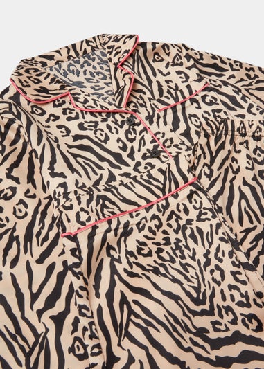 Girls Brown Leopard Print Satin Pyjamas (4-12yrs)