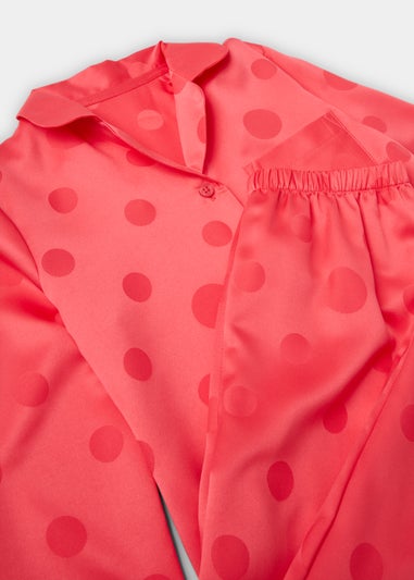 Girls Red Satin Spot Print Pyjamas (4-12yrs)