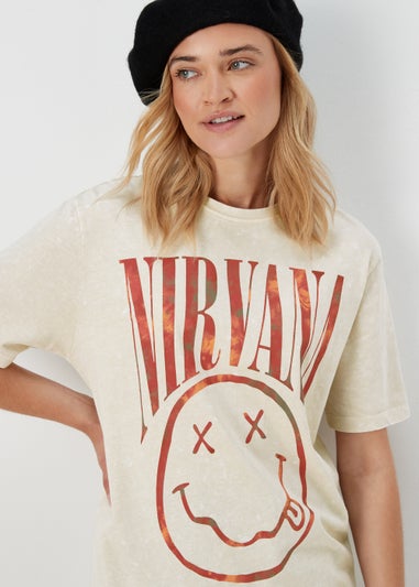 Stone Acid Wash Nirvana Print T-Shirt