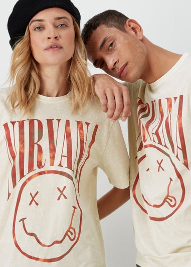 Stone Acid Wash Nirvana Print T-Shirt