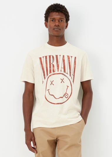 Stone Acid Wash Nirvana Print T-Shirt