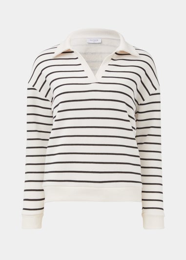 Cream Stripe V-Neck Sweatshirt