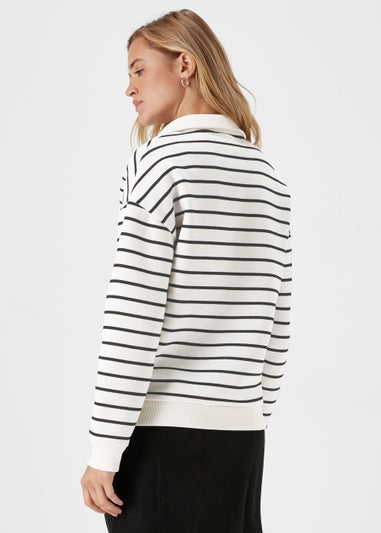 Cream Stripe V-Neck Sweatshirt